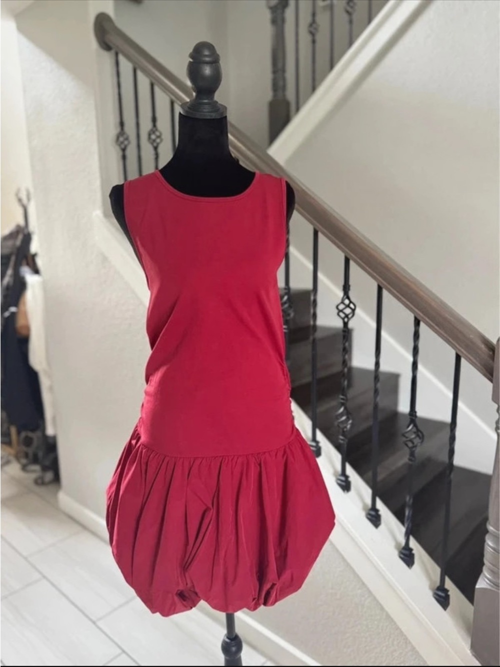 Women's Red Sleeveless Bubble Hem Dress